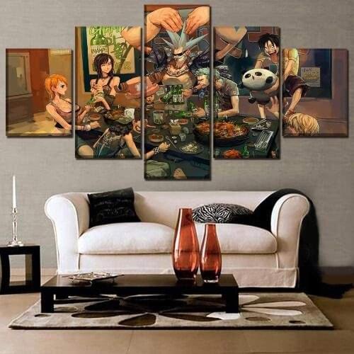 5 Piece Wall Art Canvas Pirate King Posters Anime Figure Wall Mounted Home Modern Room Decor Prints Bedroom Decoration Paintings