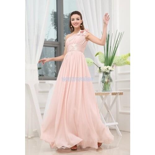 Free shipping 2016 new design formal One-shoulder vestidos formales maxi dresses long brides maid dress pink Bridesmaid Dresses