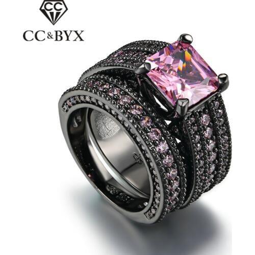CC Jewelry Rings For Women Fashion Jewelry Square Pink Stone Black Gold Color Luxury Unique Double Ring Accessories CC1191