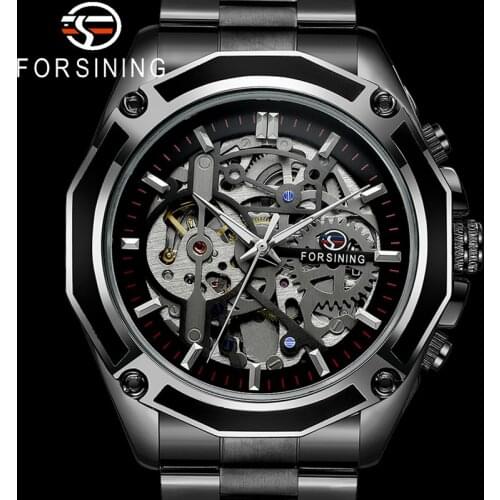 FORSINING Automatic Mechanical Men Wristwatch Military Sport Male Clock Top Brand Luxury Stainless Steel Skeleton Man Watch 8130