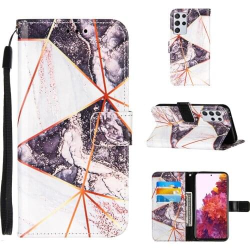 Marbled Pattern PU Leather Cover For Samsung Galaxy S21 5G Case S21+ Filp Wallet Case S21 Ultra Stand Protective Cover Funda