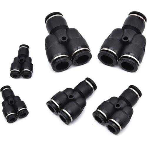 Black 3 Way Port Y Shape Air Pneumatic 4mm to 16mm OD Hose Tube Push in Gas Plastic Pipe Fitting Connectors Quick Fittings PY