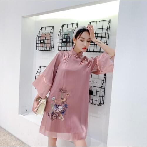 Pink improved cheongsam girls daily casual young sweet fashion unique loose version of the vintage style ancient costume