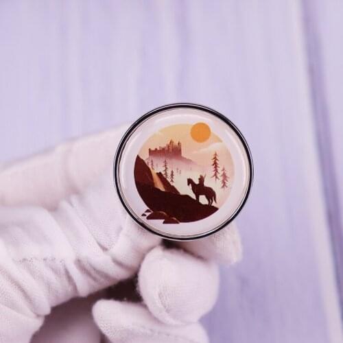 Mountain Sun Horse Enamel Pin Badge Landscape Scene Brooch Minimalis Jewelry Decor