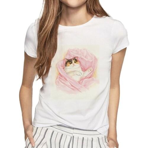 T-shirt Top Womens 3D Cat Print Casual T-shirt Women Summer Short Sleeve O-Neck Female Tee Cheap Clothes China Casual