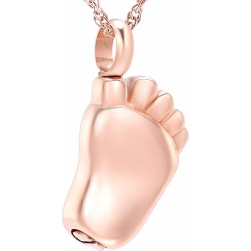 IJD8041 Baby Foot Shape Cremation Pendant Necklace, Stainless Steel Memorial Urn Jewelry with 20" Snake Chain