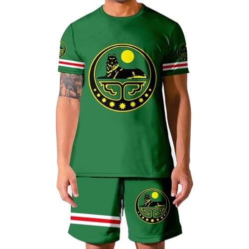 Green Chechen Independent Republic National Flag 2-piece Summer Casual Men T-shirt And Shorts Suit Custom Short-sleeved O Neck