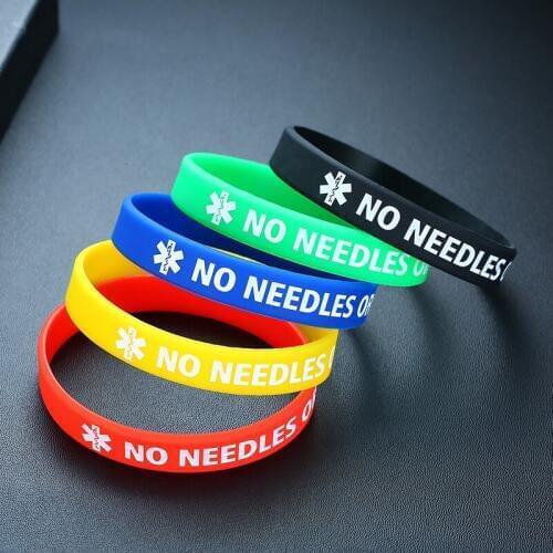 Medical Alert Silicone Bracelet Wristbands NO NEEDLES OR BP THIS ARM Unisex Jewelry