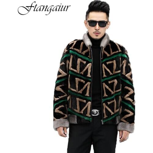 Ftangaiur 2020 Winter Fashion Men Import Mink Fur Coat Print Mandarin Collar Mink Coats Mens Smart Causal Real Mink Fur Coats