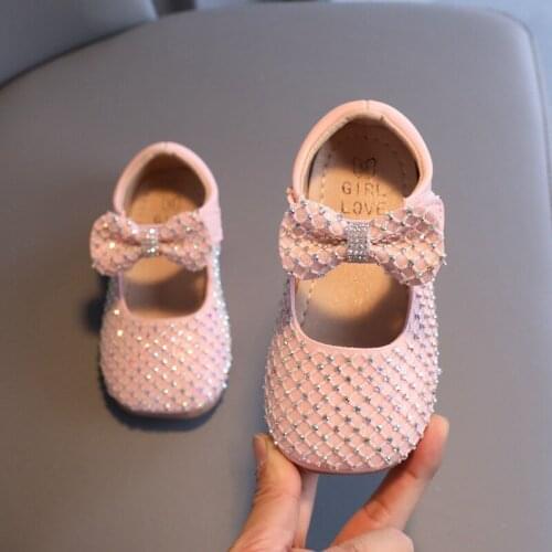 Fashion Crystal Bow Autumn Princess Shoes For Girls Child Leather Dress Baby Little Girls Party Elegant Kids Shoes 2021 1-6 Year