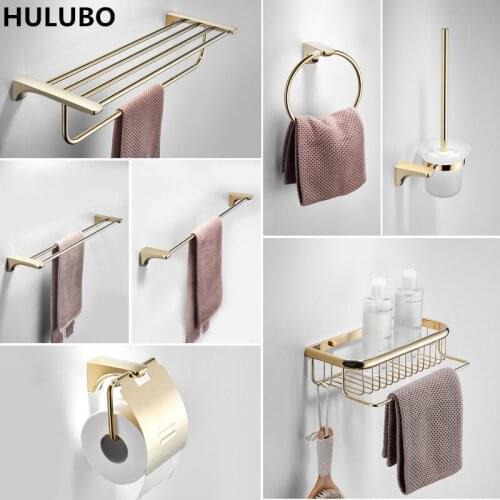 Gold Bathroom Accessories Set 304 Stainless Steel Towel/Paper Rack Corner Shelf Toilet Brush Holder Soap Dish Hook Bath Hardware