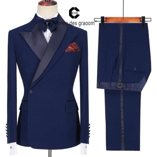 Cenne Des Graoom Latest Coat Design Men Suits Tailor-Made Tuxedo Costume Homme 2 Pieces Blazer Wedding Party Singer Groom Blue