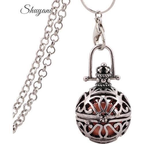 New Fashion Ball Ringing Necklace Antique Silver Plated Flower Hollow Locket Pendant For Women Mother Gifts
