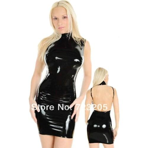 New Arrival Open Back Turtleneck Bandage Dress Latex Gothic SEXY GOGO Classic Black Mini Faux Leather Sexy Novelty Dress