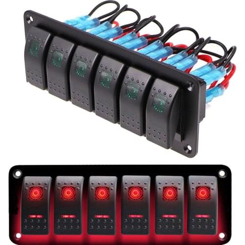 LED Light 6 Gang Marine Switch Panel 4 Gang Car Boat Rocker Switch Panel Overheat Protection Dash for 12V~ 24V