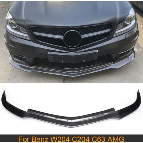 Carbon Fiber Front Bumper Lip Spoiler for Mercedes Benz C Class W204 C204 C63 AMG 2012-2014 Car Front Bumper Lip Chin Apron FRP