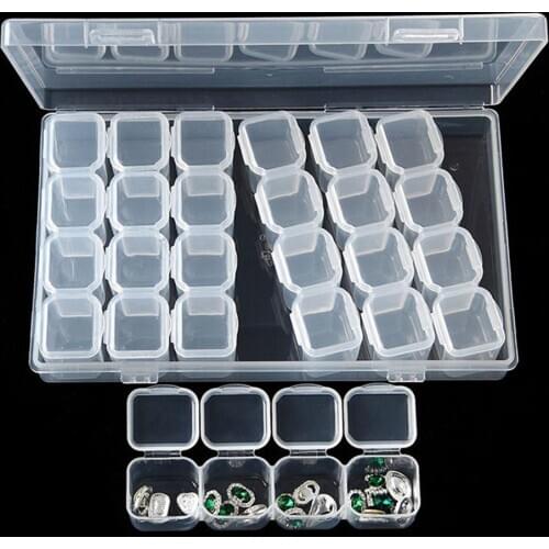 Clear Plastic 28 Slots Jewelry Beads Art Nail Tools Storage Box Case Organizer