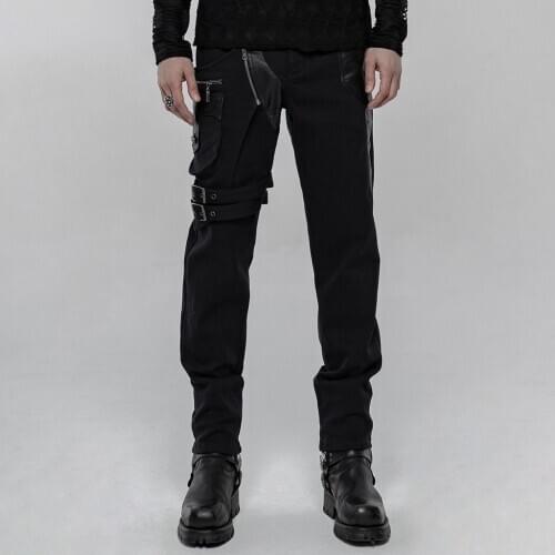 PUNKRAVE Mens Punk Personality Trousers Handsome Fashion Removable Pocket Nails Decorated Daily Long Pants