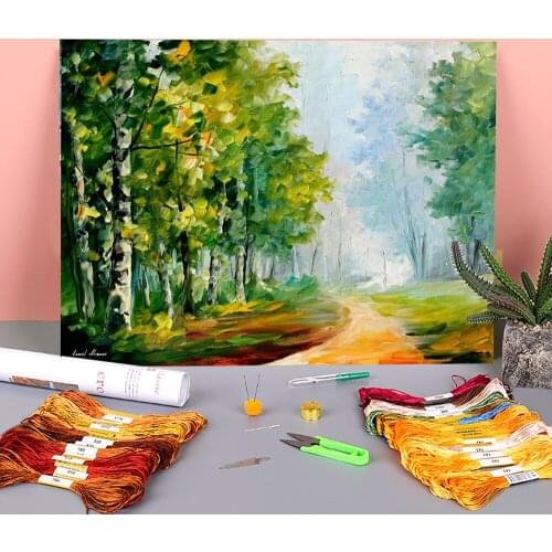 Morning Forest Printed Water-Soluble Canvas 11CT Cross-Stitch Patterns Embroidery DMC Threads Sewing Handiwork Jewelry