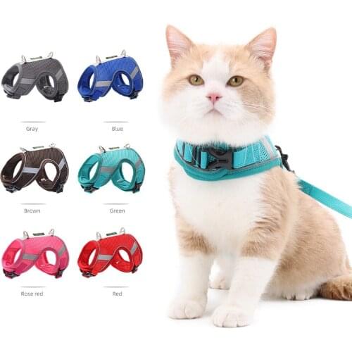 Breathable Mesh Dog Cat Harness Vest Adjustable Small And Medium Dogs Chest Strap With Leash Safety Lead Walking Running Vest