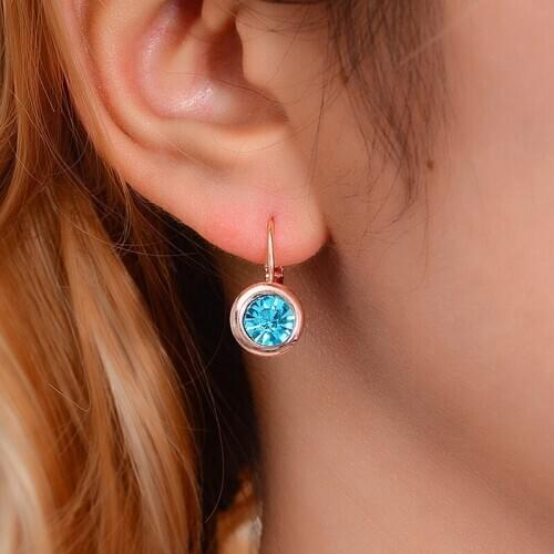 New Crystal Zircon Ear Earrings Stone Round Stud Earrings For Women Vintage Fashion Gold/Rose Gold Crystal Zircon Earring