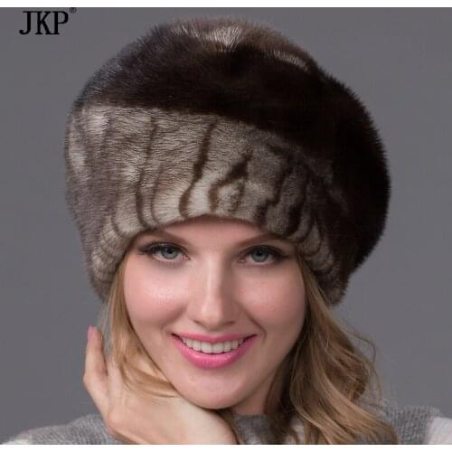Real Natural Whole Skin Mink Fur Hat Women Winter Fashion Warm Ladies Ear Protection Mink Cap 0-5644