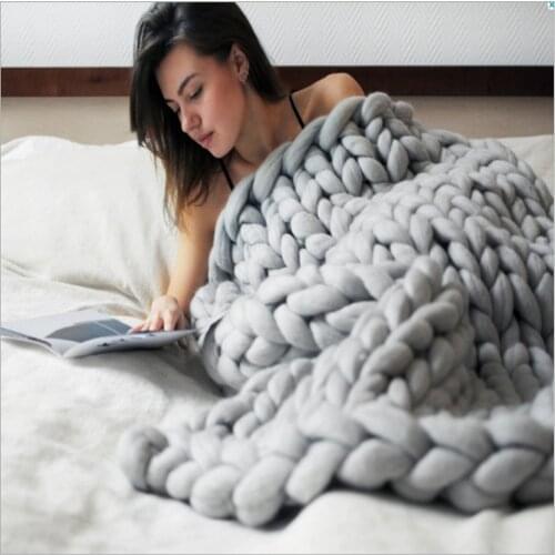 Hand Knitting Chunky Wool Blanket Thick Big Yarn Roving Knitted Yarns Blanket Warm Throw Sofa Cover Blankets