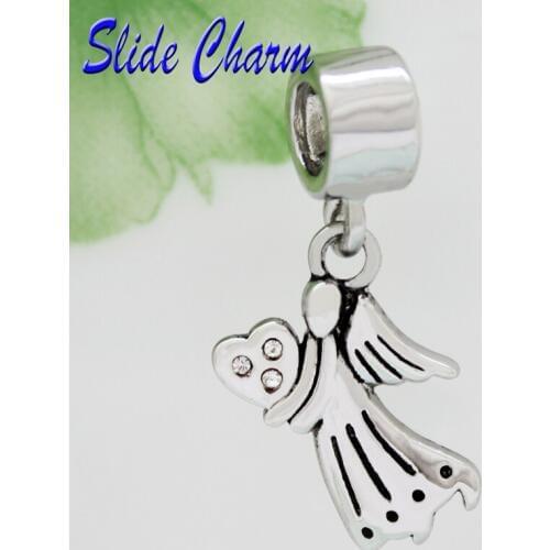 Slide charm free shipping DIY beads Love Angel Pendant Charm Beads fit Pandora bracelet necklace