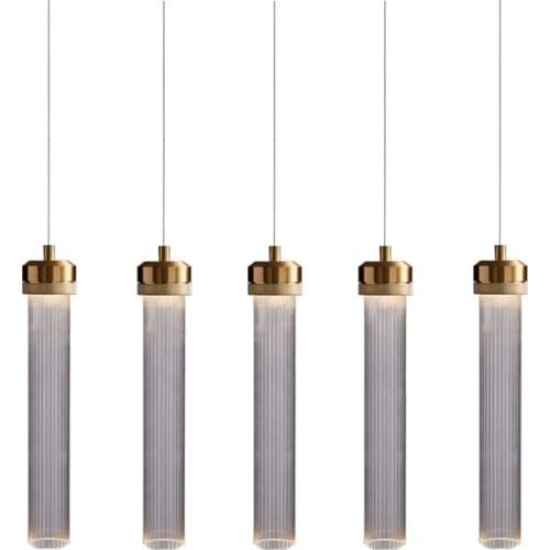 Modern Gold Metal Stripe Round Tube Glass Pendant Lights Led Hanging Lamp Living Room Dining Room Bar Kitchen Lighting Fixtures