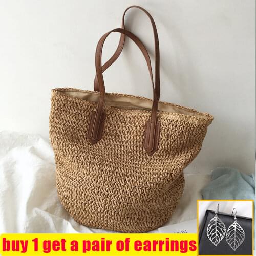 Fashion Women Straw Woven Bag Casual Underarm Shoulder Bag Ladies Vintage Summer Vacation Beach Large Capacity Tote Handbag