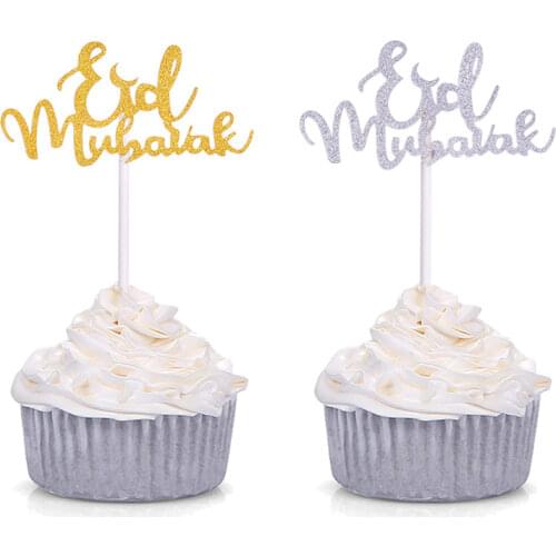 10pcs/set Eid Mubarak Cakecup Topper Ramadan Kareem Decoration Ramadan Mubarak Muslim Islamic Festival Party DIY Decorations