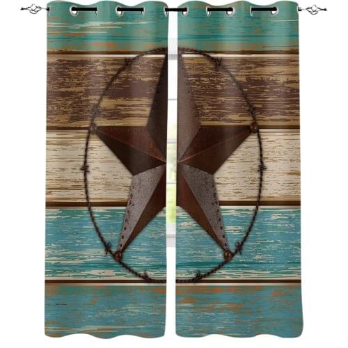 Star Vintage Turquoise Wooden Board Blackout Curtains For Living Room Bedroom Printed Window Treatment Drapes Home Decor