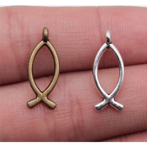 WYSIWYG 40pcs 20x8mm Jesus Fish Christian Fish Charm Pendants For Jewelry Making Antique Silver Color