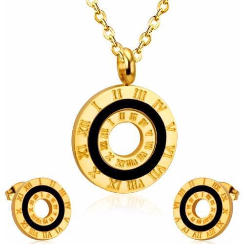 LUXUKISSKIDS New Fashion Brand Jewelry Roman Numerals With Shell Stainless Steel Hollow Out Wedding Jewelry Sets