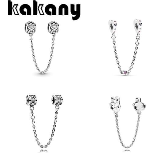 Kakany High Quality 100% 925 Silver Gorgeous Heart Safety Chain Charm Suitable for Original Bracelets and Necklaces Diy Jewelry