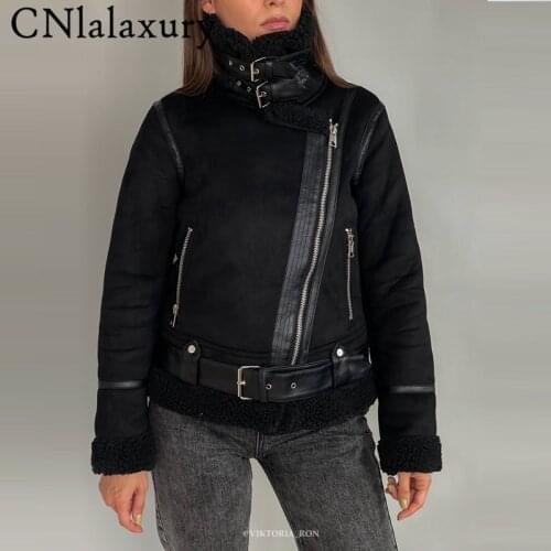 New Autumn Streetwear Women Suede Jacket Winter Coat Thick Warm Faux Lamb Wool Jackets Female Loose Motorcycle Leather Jackets
