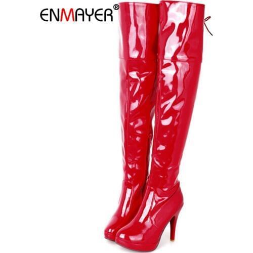 ENMAYER Big size 34-43 Women Knee Boots Sexy High Heels Platform Round Toe Buckle Over the Knee Boots Winter Shoes Women CR674
