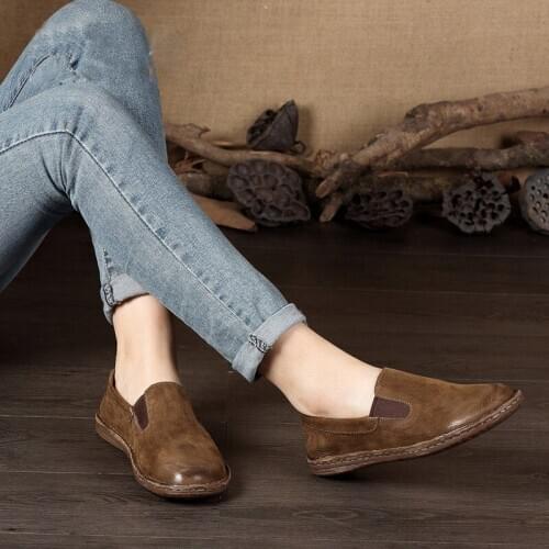 Spring New Single Shoes Genuine Leather Handmade Womens Shoes Retro Flat Casual Shoes women Size 35-42