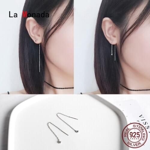 La Monada Bead Tassel Women Drop Silver Earrings 925 Sterling Silver Minimalist Fine Jewelry For Women Hanging Korean Earrings