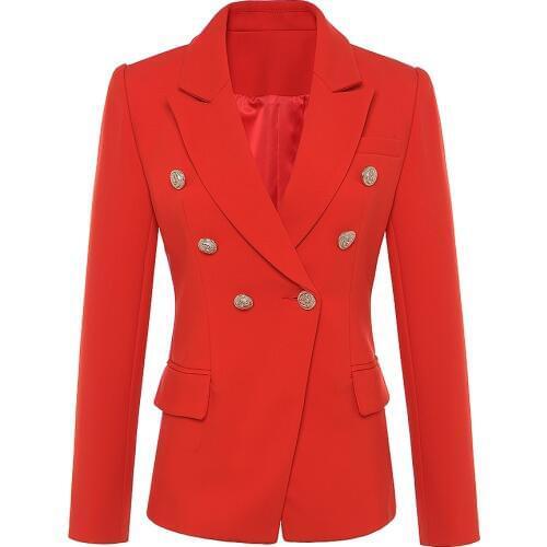 New Fashion 2021 Fall Winter Baroque Designer Blazer Womens Metal Lion Buttons Double Breasted Blazer Jacket Outer Coat Red