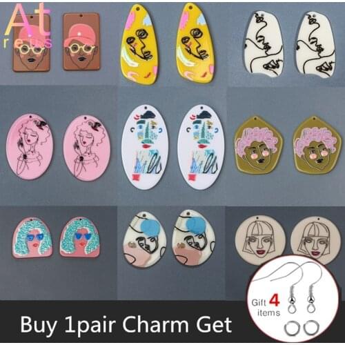 1Set Simple Hand Painted Face Figure Style Acrylic Charms For Drop Earrings Making Accessory DIY Gift Jewelry Pendant Base Chic