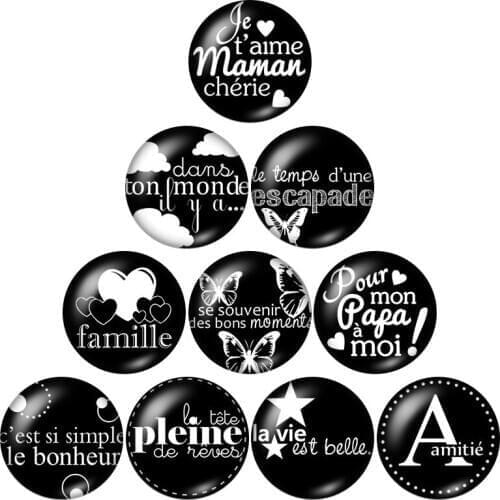 New Je t'aime mama papa love 10pcs mixed 12mm/16mm/18mm/25mm Round photo glass cabochon demo flat back Making findings ZB0653