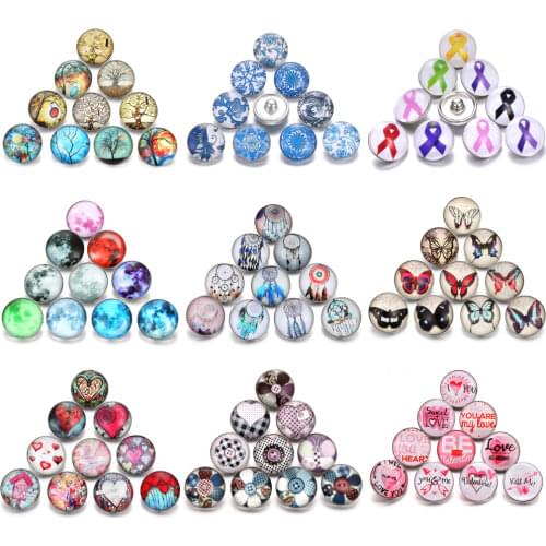 10pcs/lot 18mm Glass Snap Button Jewelry Mixed Colors & Pattern Faceted Glass Snap Fit Snap Earrings Bracelet Charms Jewelry