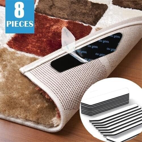 8pc Double Anti Slip Carpet Grippers living room Area Rug Tape for Outdoor Rugs Hardwood Floor home bath supplies Soft Mat