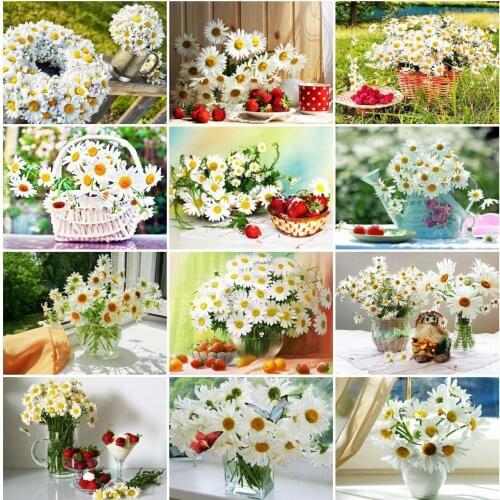 AZQSD Diamond Painting Daisy Cross Stitch Kits Rhinestones 5D Diamond Embroidery Flower Mosaic Handicraft Home Decoration