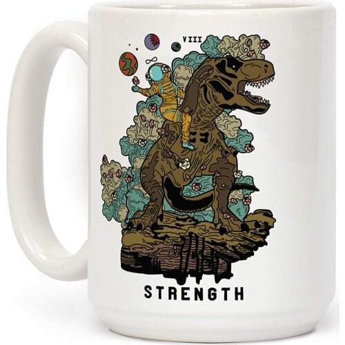 Dinosaur Strength Tarot White 11 Ounce Ceramic Coffee Mug