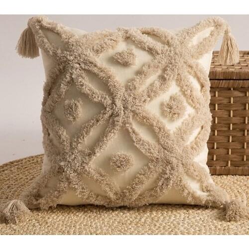Papa&Mima Beige Plaids 3D Quilted Cotton Linens Soft Square Knitted Cushion Covers Protective No Core for Sofa Chair Car