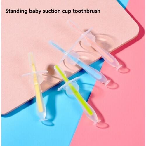 Baby training silicone 3D milk toothbrush Standable suction cup toothbrush Baby toothbrush anti-swallow safety toothbrush