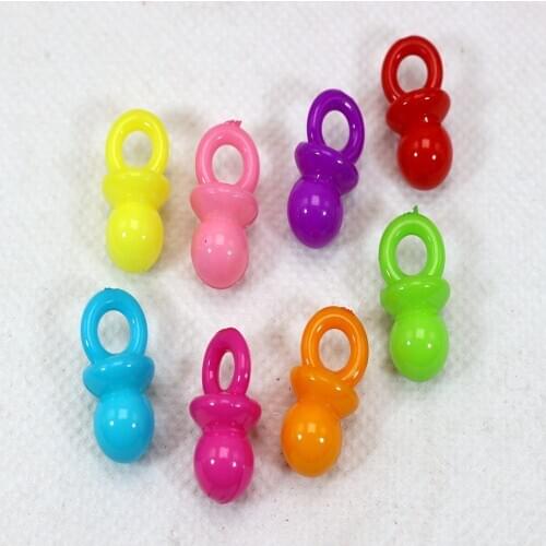 100 Mixed Bubblegum Color Acrylic Baby Nipple Charm Pendants 20X10mm Kids Crafts