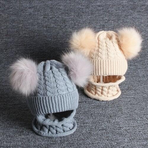 Pompom Baby Hat Scarf Set Soft Infant Baby Girl Boy Winter Autum Hat For Kids Warm Knitted Toddler Baby Stuff Beanies Cap